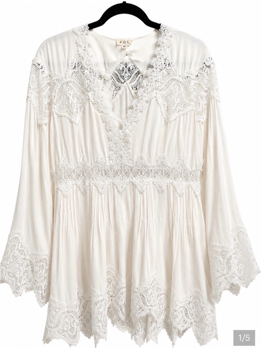 POL White Lace-Trim Women's Blouse